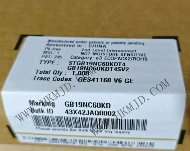 意法半導體功率晶體管_STGB19NC60KDT4_短路保護IGBT 20 A、600 V